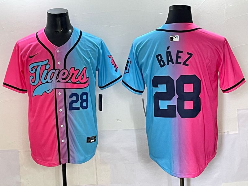 Men 2025 Detroit Tigers #28 Baez Blue pink Game Nike MLB Jersey style 06